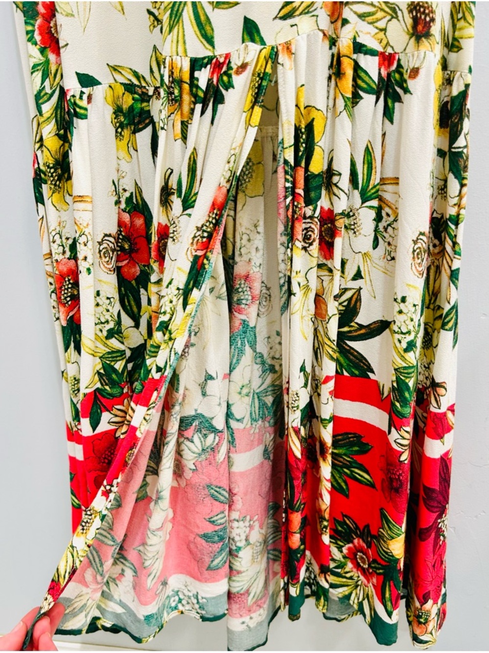 ECI New York Tropical Island Floral Sleeveless Maxi Dress Boho Ruffle Hem Size S - Picture 6 of 11